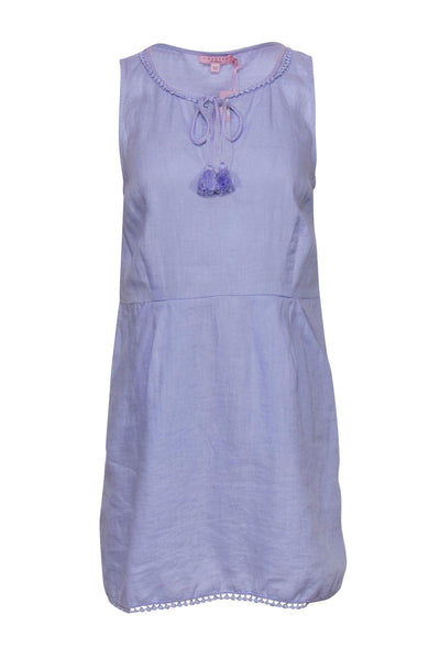 Current Boutique-Calypso - Lilac Sleeveless Linen Sheath Dress w/ Embroidered Trim Sz S