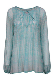 Current Boutique-Calypso - Mint Green Floral Print Long Sleeve Sheer Blouse Sz L