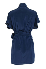 Current Boutique-Calypso - Navy Crepe Silk Wrap Dress w/ Tie Sz S