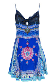 Current Boutique-Camilla - Blue Paisley Slip Dress w/ Knotted Front & Sequins Sz M