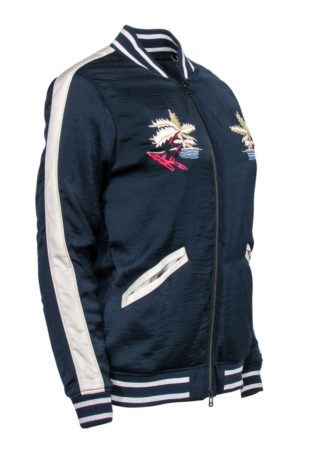 Current Boutique-Capulet - Navy Bomber Jacket w/ Palm Tree Embroidery Sz M