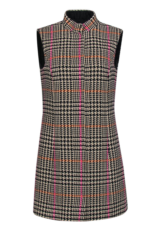 Current Boutique-Carlisle - Beige & Multicolor Houndstooth Plaid Button-Up Longline Vest Sz 6