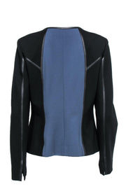 Current Boutique-Carlisle - Black & Blue Zip-Up Jacket w/ Leather Trim Sz 10