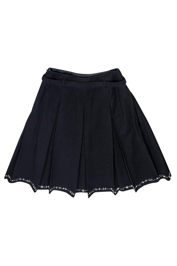 Current Boutique-Carlisle - Black Pleated Belted Skirt w/ Rhinestone Hem Sz 4