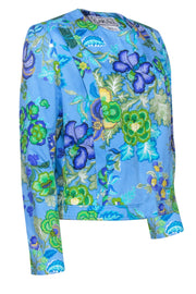 Current Boutique-Carlisle - Blue Tropical Print Cotton Jacket Sz 12