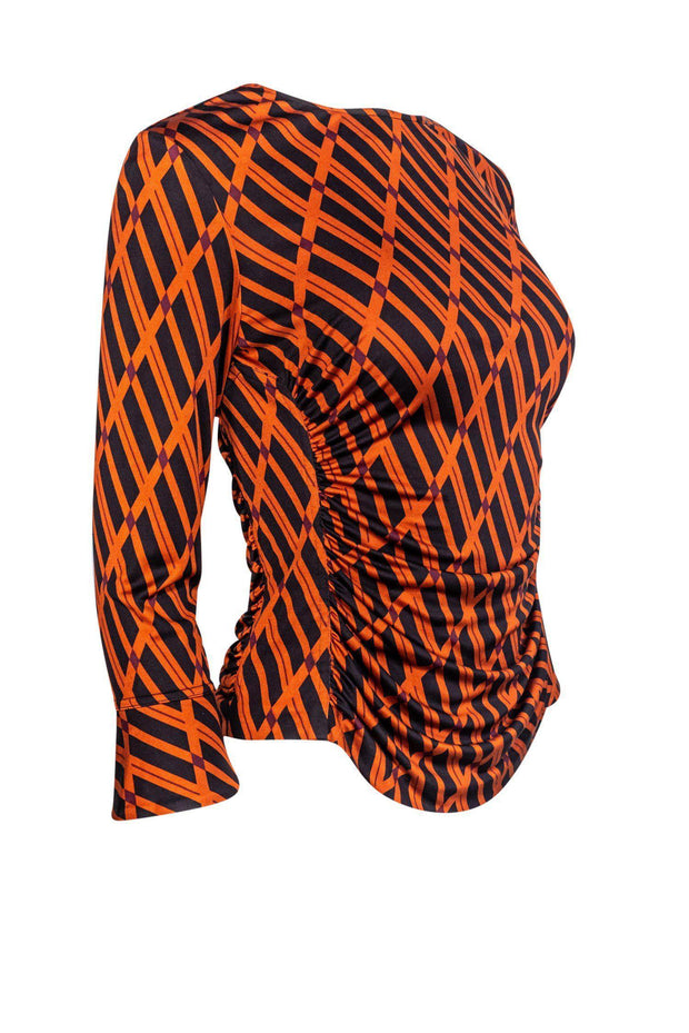 Current Boutique-Carlisle - Orange & Black Printed Silk Top Sz S