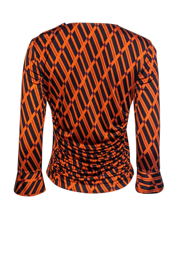 Current Boutique-Carlisle - Orange & Black Printed Silk Top Sz S