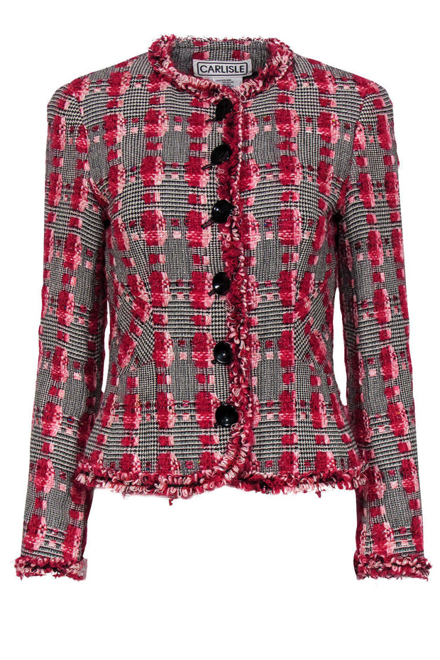 Current Boutique-Carlisle - Pink & Black Marbled Tweed Fringe Blazer Sz 2