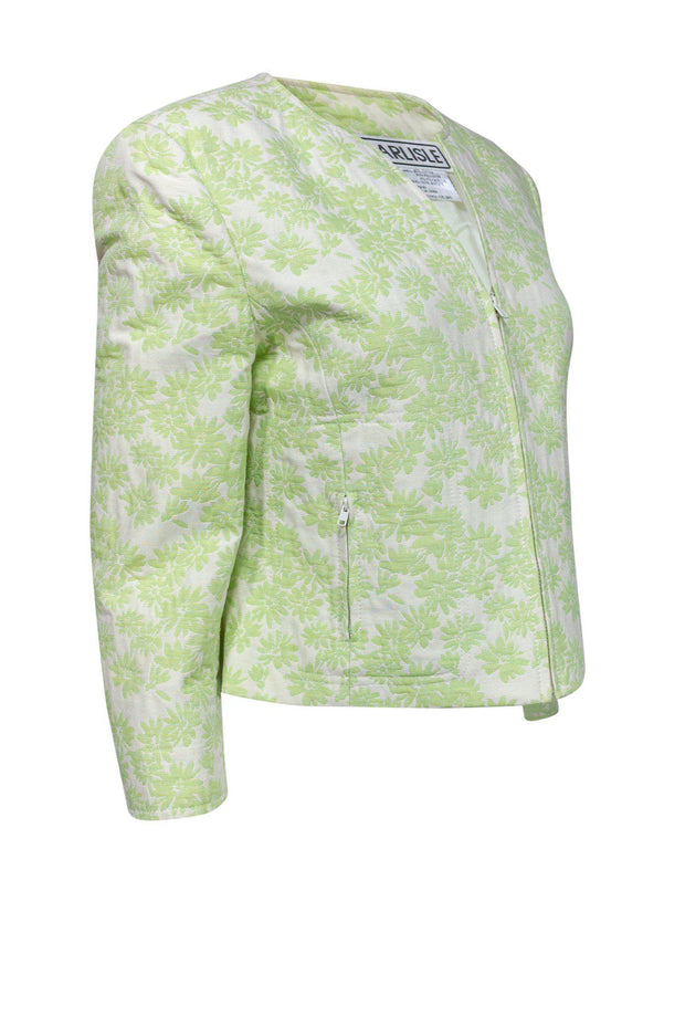 Current Boutique-Carlisle - White & Tea Green Floral Zip Up Jacket Sz 8