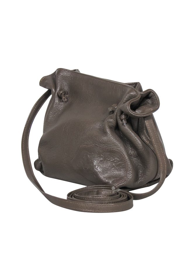 Current Boutique-Carlos Falchi - Dark Taupe Pebbled Pouch Style Mini Crossbody