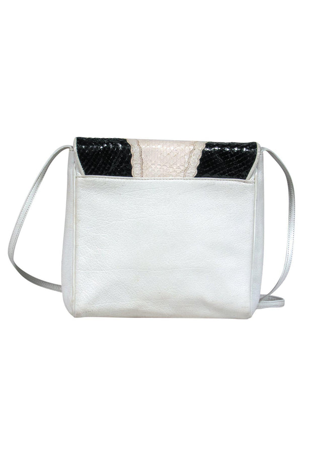 Current Boutique-Carlos Falchi - White & Black Fold Over Crossbody w/ Snakeskin Patch