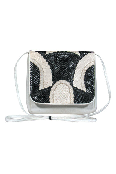 Current Boutique-Carlos Falchi - White & Black Fold Over Crossbody w/ Snakeskin Patch