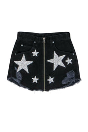 Current Boutique-Carmar - Black Denim Distressed Miniskirt w/ Silver Star Embellishments Sz 27