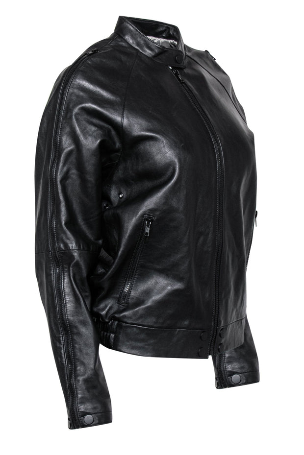 Current Boutique-Carmar - Black Leather Zip-Up Jacket w/ Zipper Trim Sz M