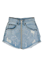 Current Boutique-Carmar - Light Wash Distressed Denim Miniskirt w/ Star Rhinestones Sz 24