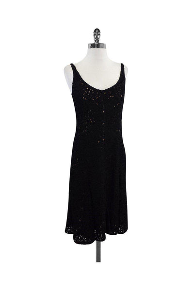 Current Boutique-Carmen Marc Valvo - Black Applique Overlay Dress Sz 10