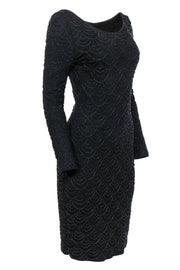 Current Boutique-Carmen Marc Valvo - Black Beaded Long Sleeve Midi Dress Sz M