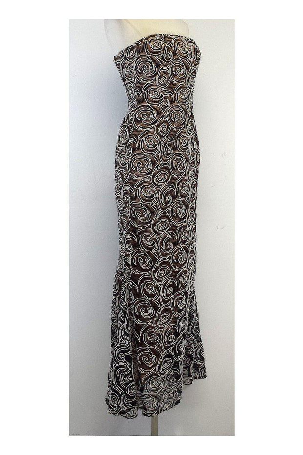 Current Boutique-Carmen Marc Valvo - Black & Blush Floral Lace Overlay Gown Sz 4