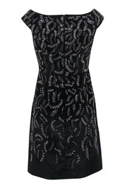 Current Boutique-Carmen Marc Valvo - Black Boat Neck Beaded Sheath Dress Sz 6