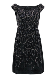 Current Boutique-Carmen Marc Valvo - Black Boat Neck Beaded Sheath Dress Sz 6