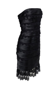 Current Boutique-Carmen Marc Valvo - Black Layered Lace Strapless Dress Sz 6