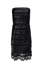 Current Boutique-Carmen Marc Valvo - Black Layered Lace Strapless Dress Sz 6