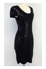 Current Boutique-Carmen Marc Valvo - Black Sequin Short Sleeve Dress Sz XS