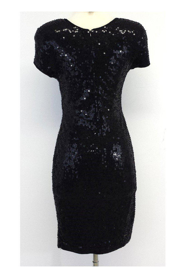 Current Boutique-Carmen Marc Valvo - Black Sequin Short Sleeve Dress Sz XS