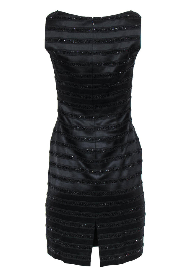 Current Boutique-Carmen Marc Valvo - Black Striped Beaded Sheath Dress Sz 2