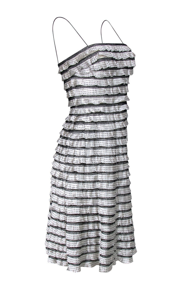 Current Boutique-Carmen Marc Valvo - Black & White Polka Dot Tiered Silk A-Line Dress Sz 6