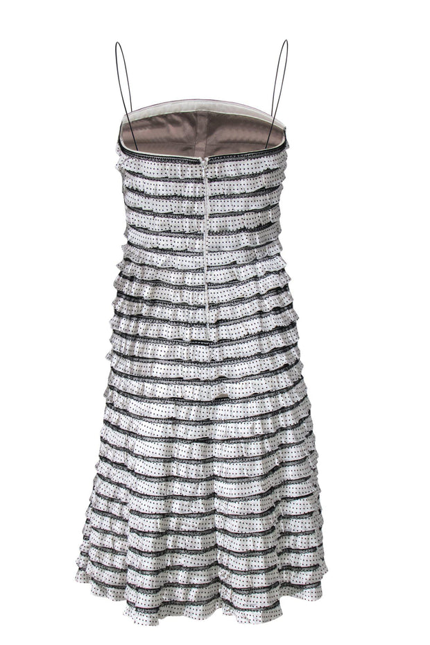 Current Boutique-Carmen Marc Valvo - Black & White Polka Dot Tiered Silk A-Line Dress Sz 6