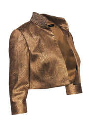 Current Boutique-Carmen Marc Valvo - Gold Textured Cropped Jacket w/ Beading Sz 6