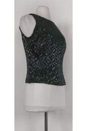 Current Boutique-Carmen Marc Valvo - Green Beaded Silk Top Sz 10