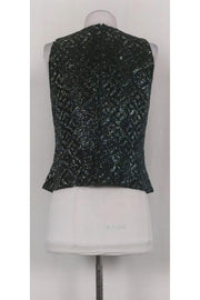 Current Boutique-Carmen Marc Valvo - Green Beaded Silk Top Sz 10