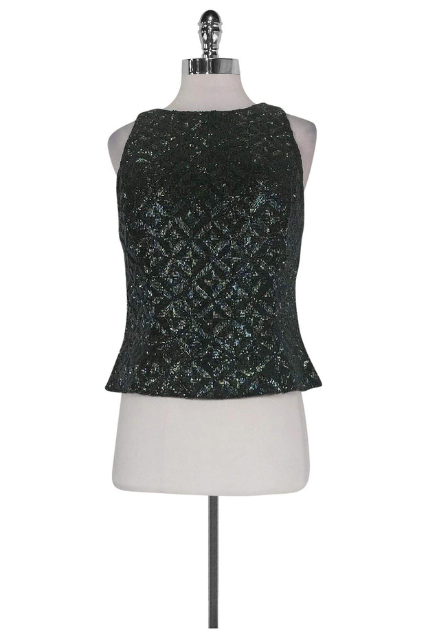 Current Boutique-Carmen Marc Valvo - Green Beaded Silk Top Sz 10