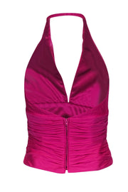 Current Boutique-Carmen Marc Valvo - Hot Pink Silk Halter Top w/ Ruching Sz 4