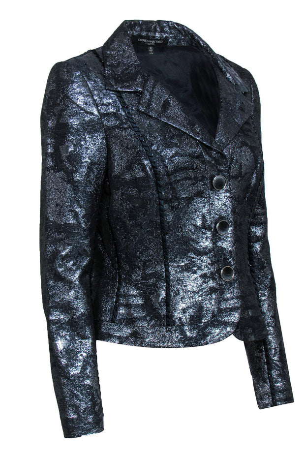 Current Boutique-Carmen Marc Valvo - Metallic Blue & Gunmetal Blazer Sz 12