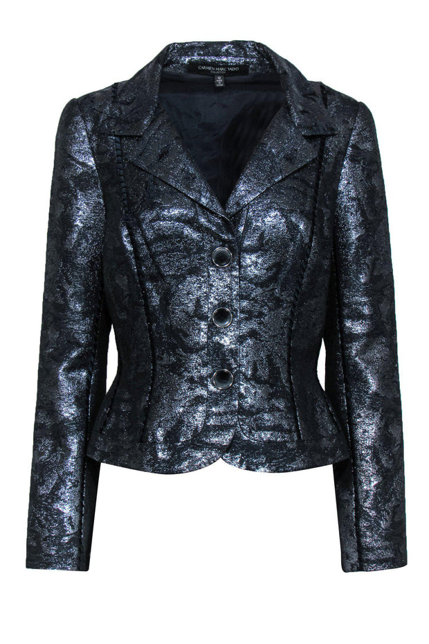 Current Boutique-Carmen Marc Valvo - Metallic Blue & Gunmetal Blazer Sz 12