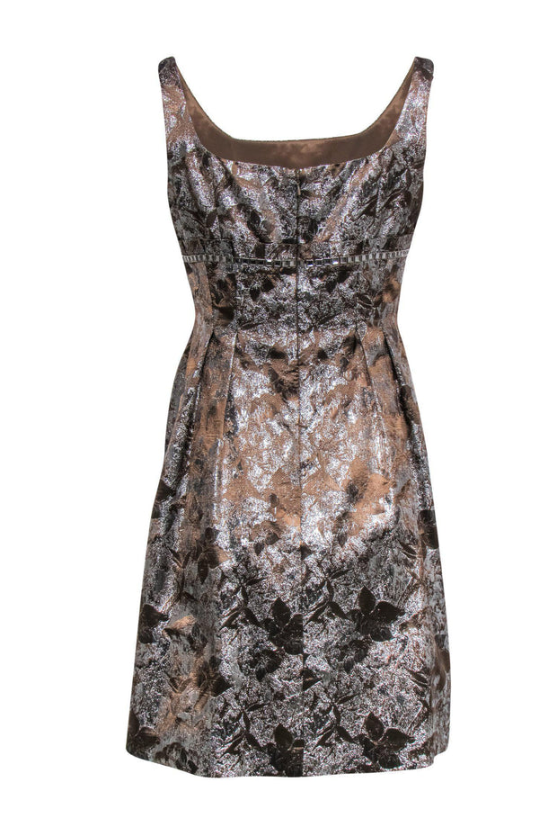 Current Boutique-Carmen Marc Valvo - Metallic Brocade Babydoll Dress w/ Jewels Sz 6