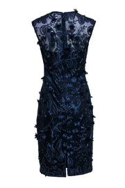 Current Boutique-Carmen Marc Valvo - Navy Floral Applique Sheath Dress Sz 4