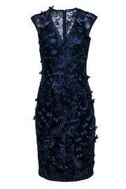 Current Boutique-Carmen Marc Valvo - Navy Floral Applique Sheath Dress Sz 4