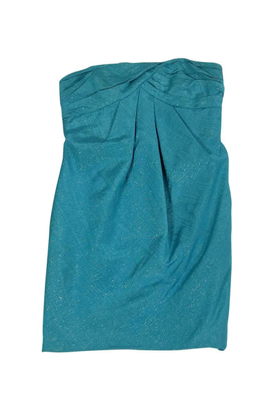 Current Boutique-Carmen Marc Valvo - Teal & Gold Strapless Dress Sz 8