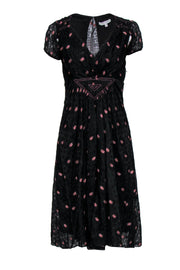 Current Boutique-Carolina Herrera - Black Silk Floral Dress w/ Plunge V-Neckline Sz 2