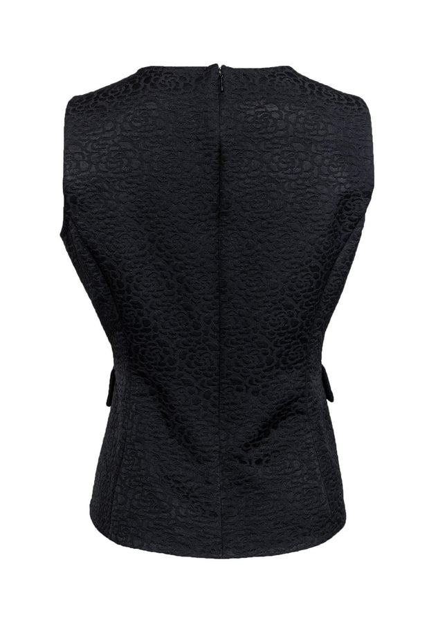 Current Boutique-Carolina Herrera - Black Textured Peplum Blouse Sz 8