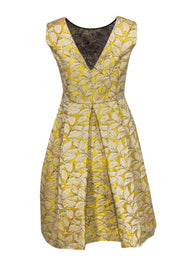 Current Boutique-Carolina Herrera - Metallic Yellow Floral A-Line Dress Sz 6