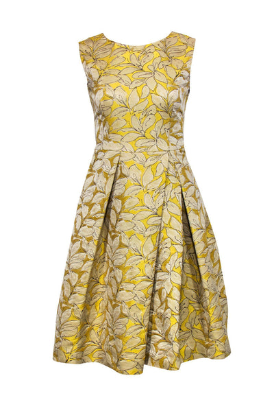 Current Boutique-Carolina Herrera - Metallic Yellow Floral A-Line Dress Sz 6