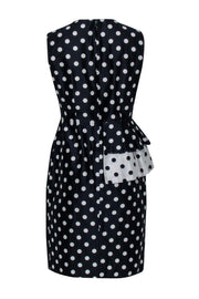 Current Boutique-Carolina Herrera - Navy & White Polka Dot Sheath Dress w/ Flounce at Waist Sz 8