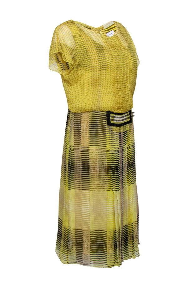 Current Boutique-Carolina Herrera - Yellow & Beige Silk Patterned Dress Sz 12