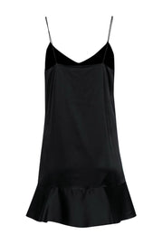 Current Boutique-Caroline Constas - Black Satin Shift Dress w/ Flounce Hem Sz S