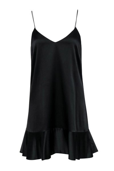 Current Boutique-Caroline Constas - Black Satin Shift Dress w/ Flounce Hem Sz S